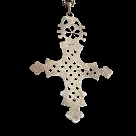 Vintage Sterling Silver Handmade Ethiopian Coptic Cross w/ 925 Popcorn Chain - Picture 6 of 11